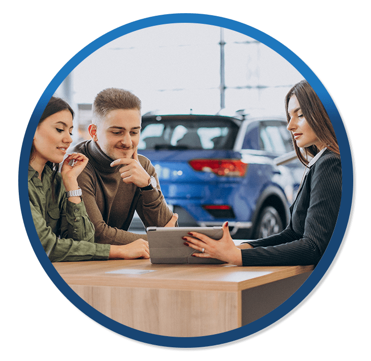 Couple buying car at car dealership Circle Water Dispenser
