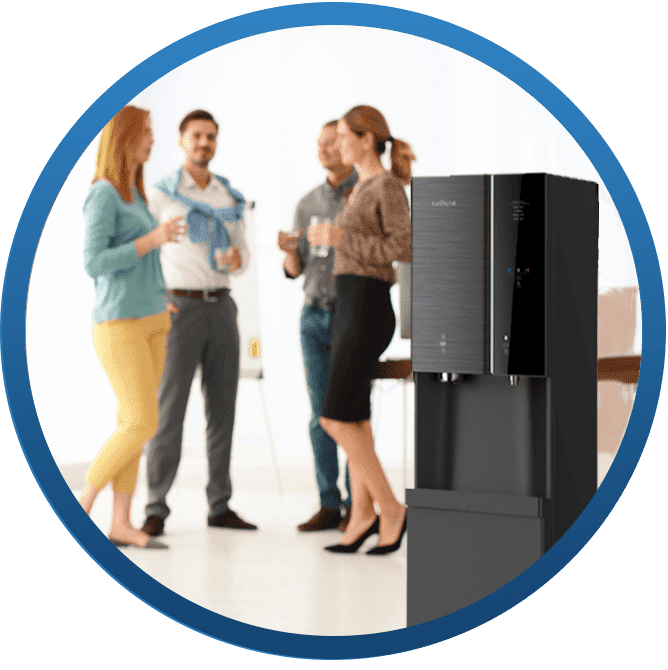 i12 Water Machine Group of employees talking after refilling their water glass